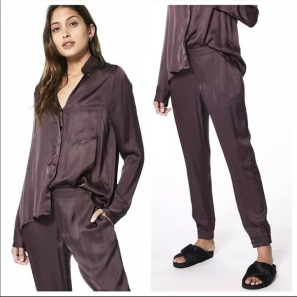 ✨ Young Fabulous & Broke Jensen Chocolate Brown Satin Jogger ✨ - Picture 3 of 7